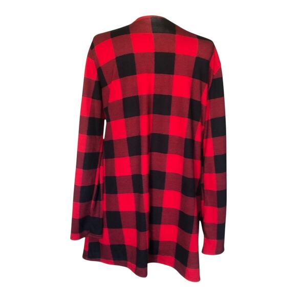 Acting Pro Cardigan Sweater Black Red Buffalo Plaid Sleeve Top Women's Sz Small - Picture 4 of 7